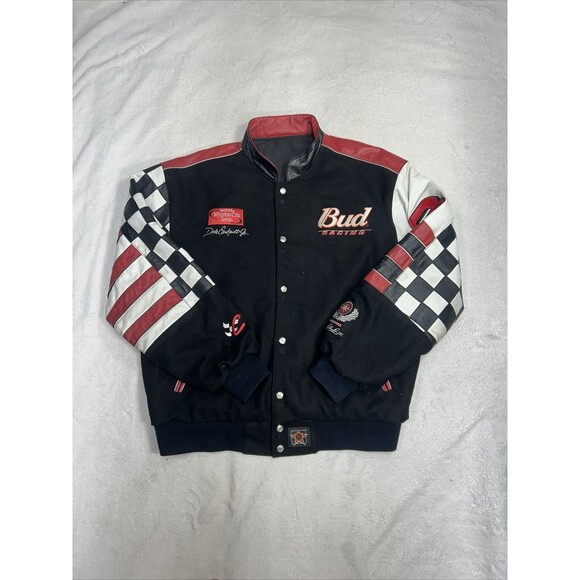 Vtg Dale Earnhardt Jr Bud Racing Reversible Leather Jacket Size XL Jeff Hamilton - Picture 1 of 13
